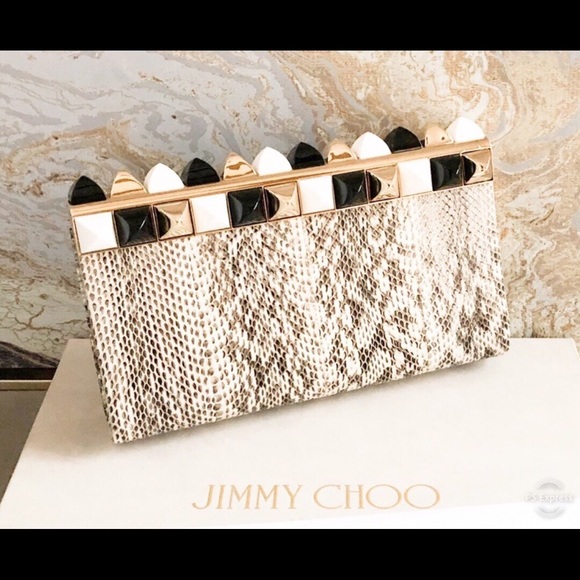 Jimmy Choo Cayla Python Two Tone Studded Clutch - Picture 1 of 8